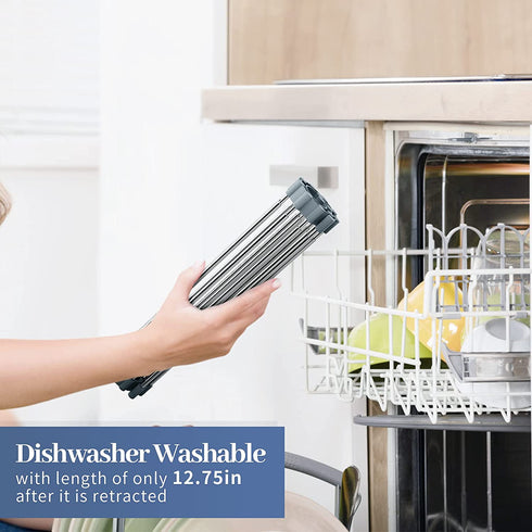 Kitsure Expandable Roll-Up Dish Drying Rack for Kitchen with Adjustable Length Design(12.75-23in), Collapsible Over-The-Sink Dish Drying Rack with Space-Saving Design, Rolling Rack for Sink