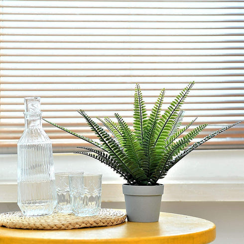 Hejdeco Artificial Fern Potted Plants 2 Pack, Fake Boston Fern, 19pcs Greenery Foliage, Up to 20-inch Wide, Perfect for Home Office Decor (Grey)