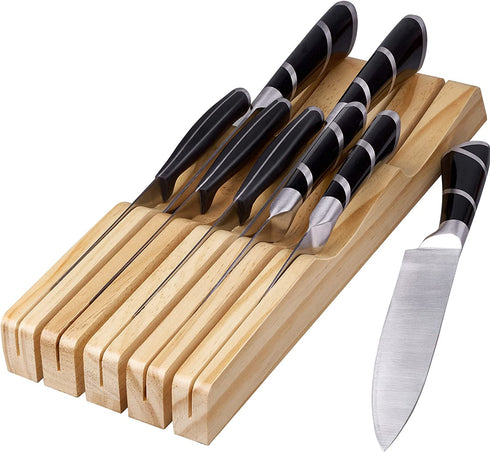 RedCall Kitchen Knife Holder for Drawer Solid Wood Universal Knife Block Without Knives,home & chef Knife Drawer Organizer Insert,Premium Under Cabinet Knife Storage (9 knife holder)