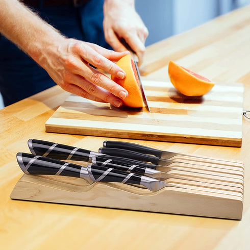 RedCall Kitchen Knife Holder for Drawer Solid Wood Universal Knife Block Without Knives,home & chef Knife Drawer Organizer Insert,Premium Under Cabinet Knife Storage (9 knife holder)