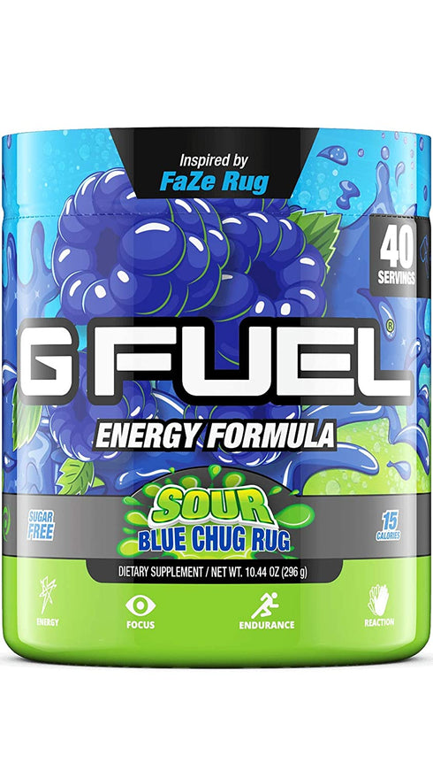 G Fuel Sour Blue Chug Rug Energy Powder Inspired By FaZe Rug – 10.44 oz Tub (40 Servings) – Natural Energy Drink Powder, Energy and Focus Supplement