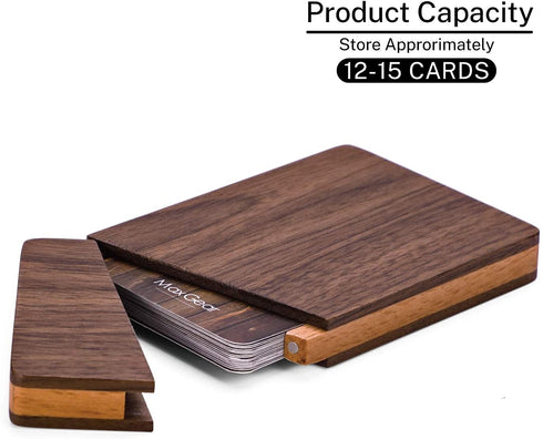 MaxGear Business Card Holder Wood Business Card Holders, Business Card Case Name Card Holder for Men Pocket Card Holder with Magnetic Closure, Walnut Beech