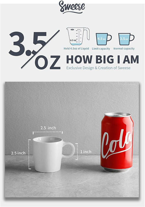 Sweese 409.401 Porcelain Espresso Cups - 3.5 Ounce - Set of 4, White