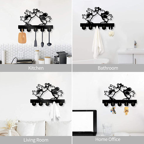 Mickey and Minnie's Love Theme Wall Decor Hooks Customize Household Door Decor Hooks Multi-Function Wall Coat Bags Clothes Hook Keys Holder