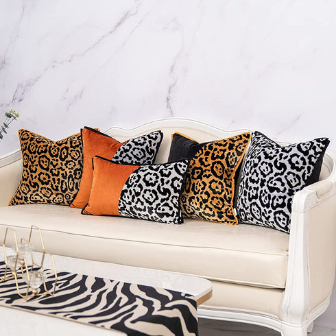 Yangest 18x18 Inch Leopard Decorative Velvet Throw Pillow Cover Black and Gold Cheetah Cushion Case Modern Pillowcase for Sofa Couch Bedroom Living Room Home Decor