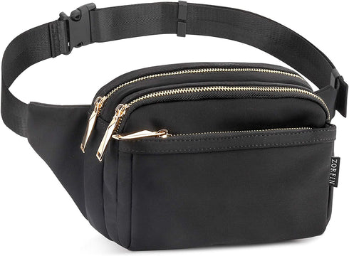 ZORFIN Fanny Packs for Women Men Fashion Waist Pack Bag Multi-Pockets Large Capacity Hip Bum Bag for Travel Festival Cycling Running Hiking (Black2)