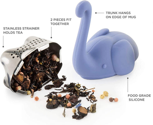 TrueZoo Elephant Tea Infuser, Stainless Steel and Silicone, Blue, Set of 1 Loose Leaf Tea Strainer