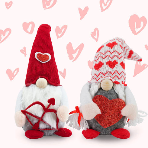 Valentines Day Gnomes, 2-Pack Valentines Gnomes, Gnomes Plush Swedish Handmade Gnomes for Valentines Gift/ Decoration - Scandinavian Decorations for Table, Bedroom, Living Room, Mantle