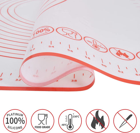 Silicone Pastry Mat with Measurements, Large and Thick Baking Mat, Non-Slip, Free of BPA, Fondant and Cake Rolling Mat, Kitchen Countertop Mat, Oven Liner Pie Crust Mat, Nonstick Dough Mat, 32" x 24"