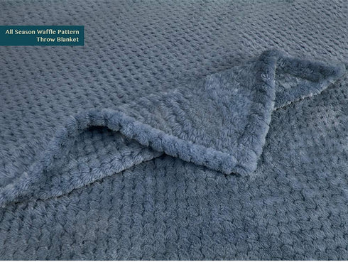 PAVILIA Waffle Textured Fleece Throw Blanket for Couch Sofa, Dusty Slate Light Blue | Soft Plush Velvet Flannel Blanket for Living Room | Fuzzy Lightweight Microfiber Throw for All Seasons, 50 x 60
