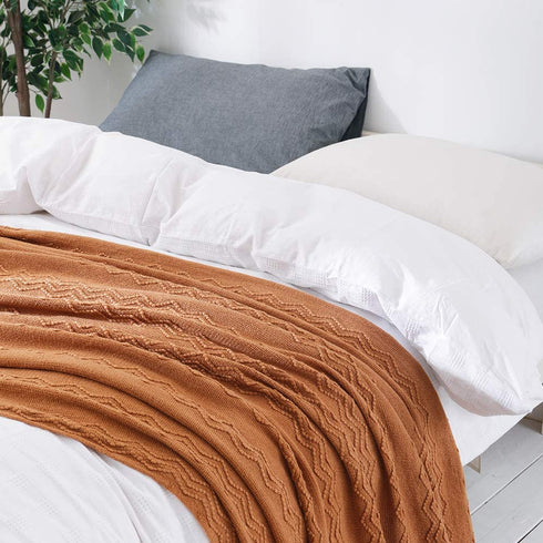 BOURINA Throw Blanket Textured Solid Soft Sofa Throw Couch Cover Knitted Decorative Blanket, 50"x60" Almond
