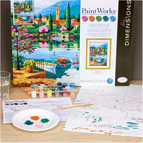 Dimensions 73-91661 Village Lake Afternoon Paint by Numbers for Adults, 14'' W x 20'' L