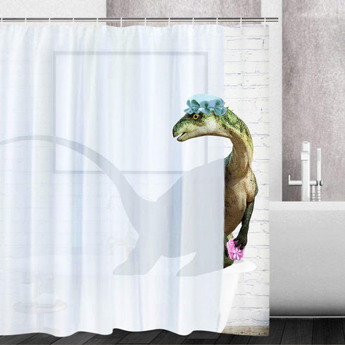 BLEUM CADE Funny Bathing Dinosaur Shower Curtain Bathroom Curtain with 12 Hooks, Durable Waterproof Animal Fun Bath Curtain