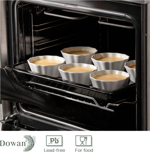DOWAN 8 oz Ramekins, Ramekins 8 oz Oven Safe for Baking Creme Brulee Porcelain Ramekins, Dishwasher and Microwave Safe, Flower-Shaped Condiments Cups, Set of 6, White