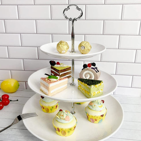 3 Tier Serving Tray Melamine White Stand for Cupcake Cake Dessert Pastry Fruit Tea Party (Large Size)