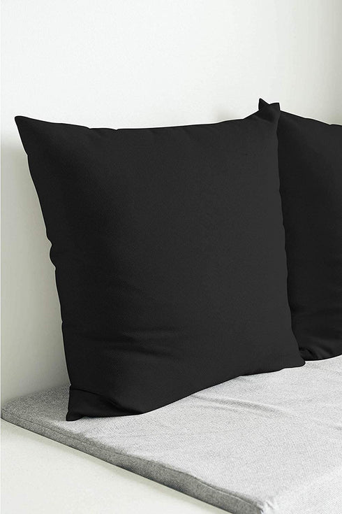 Encasa Homes Throw Pillow Cover 2pc Set - Jet Black - 24 x 24 inch Solid Dyed Cotton Canvas Square Accent Decorative Cushion Case for Couch Sofa Chair Bed & Home Only Covers