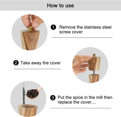 Wooden Pepper Grinder,10Inch pepper mill Acacia Wood salt pepper grinder refillable with Adjustable Coarseness, salt and pepper shaker Tableware Gifts1PC