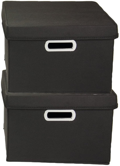 Household Essentials Fabric Storage Boxes with Lids and Handles, Black