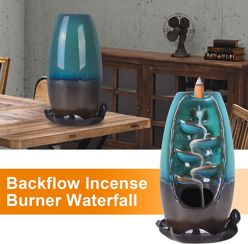 SOLEJAZZ Incense Burner Waterfall Backflow Incense Holder Incense Fountain with 120 Incense Cones & 30 Incense Sticks for Home Office Yoga Aromatcherapy Ornamen