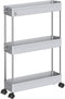 SPACEKEEPER Storage Cart Slim 3 Tier Mobile Shelving Unit Organizer Slide Out Storage Rolling Utility Cart Tower Rack for Kitchen Bathroom Laundry Narrow Places, Plastic & Stainless Steel, Gray