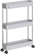 SPACEKEEPER Storage Cart Slim 3 Tier Mobile Shelving Unit Organizer Slide Out Storage Rolling Utility Cart Tower Rack for Kitchen Bathroom Laundry Narrow Places, Plastic & Stainless Steel, Gray