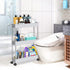 SPACEKEEPER Storage Cart Slim 3 Tier Mobile Shelving Unit Organizer Slide Out Storage Rolling Utility Cart Tower Rack for Kitchen Bathroom Laundry Narrow Places, Plastic & Stainless Steel, Gray