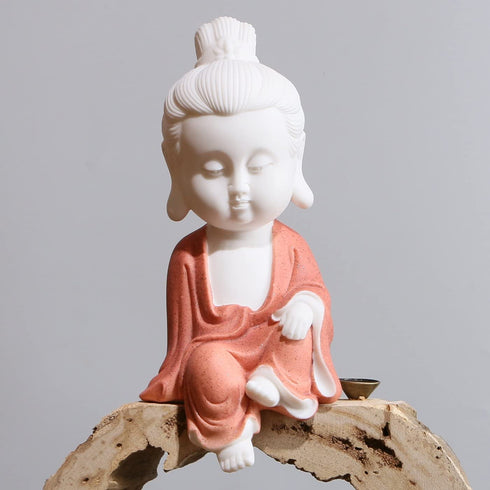 White Ceramic Little Cute Buddha Statue Buddha Figurines Home Decor Creative Crafts Ornaments Gift Delicate Ceramic Arts and Crafts (Orange)