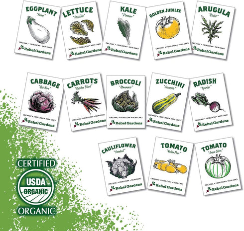 Heirloom Vegetable Seeds for Planting: 13 Varieties of Organic Non-GMO Open Pollinated Garden Seed - Weird and Rare Varieties Perfect for Kids and School Gardens