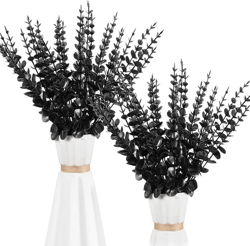 Artificial Eucalyptus Stem Faux Eucalyptus Branches Farmhouse Silver Dollar Eucalyptuses Leaf Bouquet for Shower Wedding Party Table Centerpiece 14.1 Inch (Black,30 Pieces)
