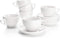 Sweese 403.001 Porcelain Cappuccino Cups with Saucers - 6 Ounce for Specialty Coffee Drinks, Latte, Cafe Mocha and Tea - Set of 6, White