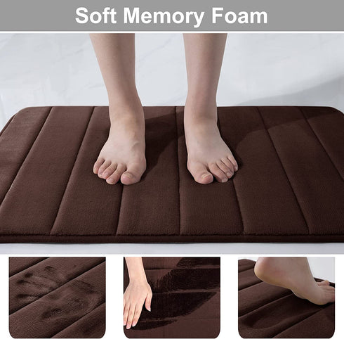 Memory Foam Soft Bath Mats - Non Slip Absorbent Bathroom Rugs Rubber Back Runner Mat for Kitchen Bathroom Floors 20" x 32", Coffee