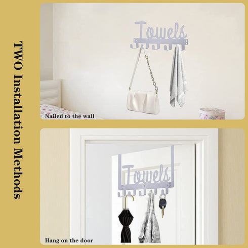 Over The Door 5 Hooks Door Hanger; Over The Door Towel Rack Bathroom Organizer for Hanging Towels Robe Coat Shirt Hat-Silver
