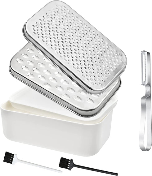 Stainless Steel Cheese Grater Multi-Function Cheese Grater Hand Chopper Graters & Peelers with Container & Lid for Cheeses Butter Cucumber Nutmeg