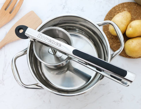 Rorence Stainless Steel Potato Ricer with 3 Interchangeable Discs & Inner Cup & Silicone Grip Handles - Black