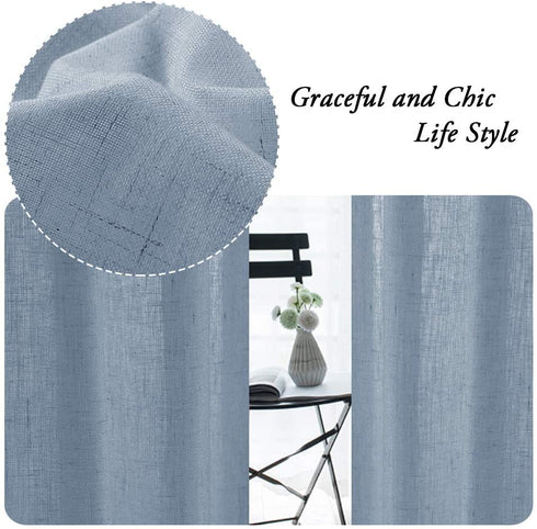 Natural Linen Blended Curtains Window Treatments Panels for Living Room Grommet Top Light Filtering Drapes Privacy Added Linen Textured Curtains, 2 Panels (Stone Blue, 52" W x 84" L)