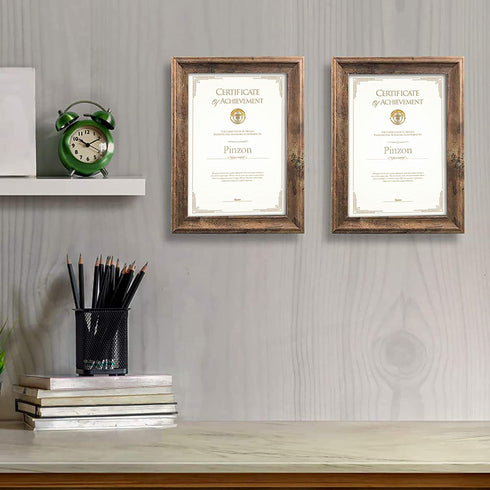 Amazon Brand Pinzon A4 Picture Frames, Rustic Certificate Document Frame, Wall Hanging and Tabletop, A4 Photo Frames, Brown (Set of 2)
