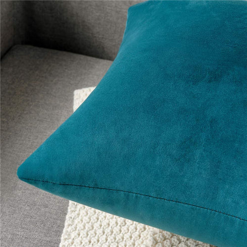 Throw Pillow Cases 22x22 Teal: 2 Pack Cozy Soft Velvet Square Decorative Pillow Covers for Farmhouse Home Decor, DEZENE