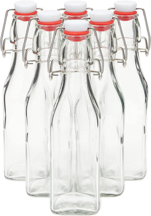 8 oz Swing Top Glass Bottles with Stoppers for Juicing, Vanilla, Sauces, Oils (6 Pack plus Cleaning Brush)