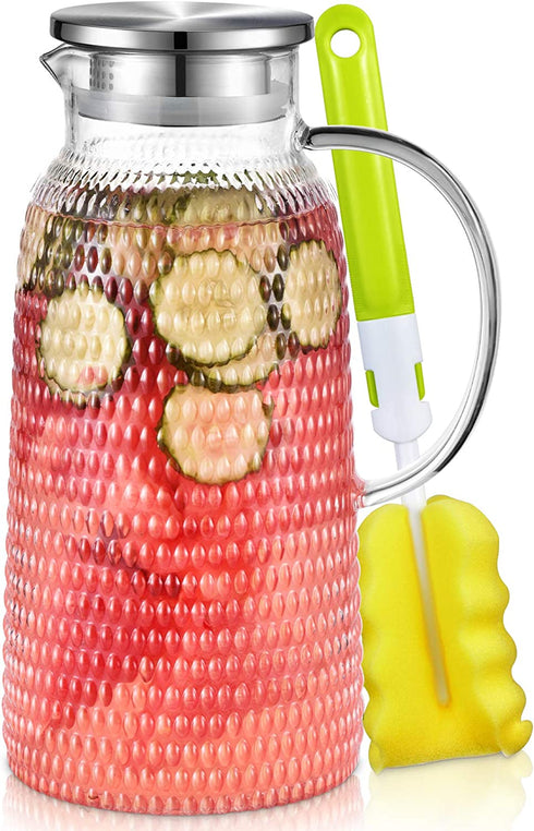 Aofmee Pitcher, 81oz Glass Pitcher, Water Pitcher with Lid, Iced Tea Pitcher Lemonade Pitcher, Glass Carafe for Cold or Hot Beverages, Sun Tea Jar, Easy Clean Heat Resistant Glass Jug for Juice, Milk