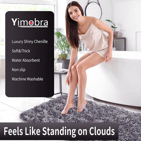 Yimobra Luxury Chenille Bath Rug, Extra Soft and Absorbent Shaggy Bathroom Mat, Machine Washable, Non-Slip Plush Rugs Carpet for Tub, Shower, and Bath Room, 31.5 x 19.8 Inches,Lavender Gray