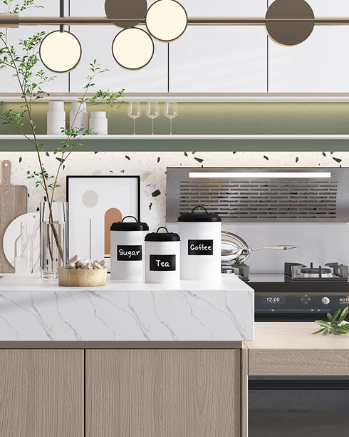 LF Likefair Farmhouse Kitchen Canisters Set of 3,Food Storage Containers for Home Kitchen, Tea, Herbs, Sugar, Salt, Coffee, Flour, Herbs (White & Black)