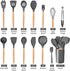 Leonyo 14 PCS Kitchen Cooking Utensils Set with Holder, Silicone Kitchen Gadgets Spatula Set for Nonstick Cookware, Cooking Tools with Tongs, Spoons, Spatulas, Turners, Soup Ladle, Wooden Handle, Grey