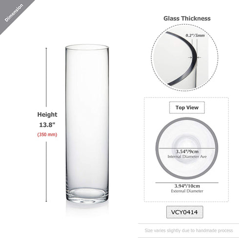 WGV Cylinder Vase, 4" W x 14" H, Floral Container, Flower Vase, Glass Candle Holder Centerpiece Planter Terrarium for Wedding Center Pieces, Home Accent Decor, Clear, 1 Piece