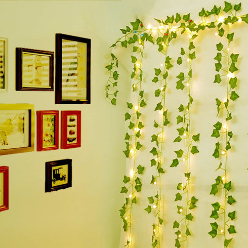 Naidiler 12 Pcs Artificial Ivy Garland Fake Vines with 32 Ft Lights String (100 LED) Decor Faux Green Hanging Plant Greenery for Wall Party Wedding Room Home Kitchen Indoor & Outdoor Decoration