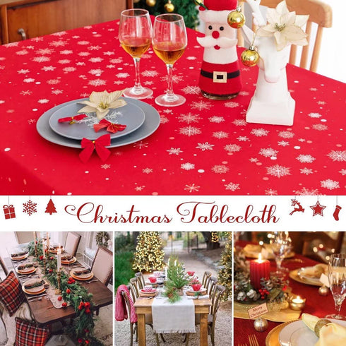 TOMORO Rectangle Christmas Tablecloth - Xmas Themed Reindeer & Snowflake Print Tablecloth Table Cover for Holiday Dinner Party Kitchen Decoration, 60 x 102 inch