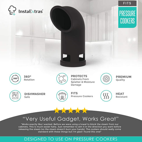 Silicone Steam Release Diverter Accessory - Compatible With Instant Pot DUO, DUO Plus, Nova Plus, Smart, Fits Mini, 3-Qt 5-Qt 6-Qt 8-Qt IP - Cover Pressure Valve To Vent Instapot Steam (Black)