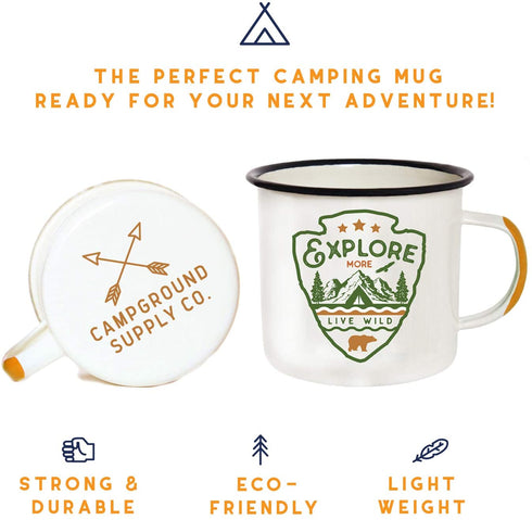 Enamel Camping Mug Travel Cup - Morning Coffee Mug, 16oz (455ml) Larger Than The Competition - Eco Friendly, Tin Cup Campfire Mug For Outdoors, Zero Plastic Wanderlust Travel Cup For The Happy Camper!