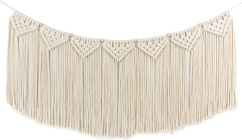 TIMEYARD Macrame Wall Hanging Curtain Valance, Macrame Tapestry Garland Banner, Boho Shabby Chic Bohemian Woven Wall Decor Living Room Dorm Bedroom Nursery Party Backdrop, 15" W x35" L, 7 Flags