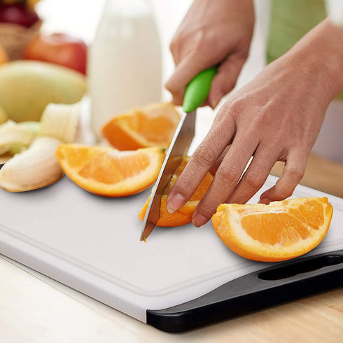Extra Large Cutting Board, 14" Plastic Cutting Board for Kitchen Dishwasher Chopping Board with Juice Grooves Kitchen Cutting Board with Easy Grip Handle, Clear and Black,L, Kikcoin