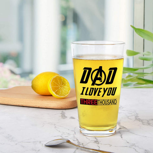 Dad I Love You 3000 Beer Glass, Dad Pint Glass 15Oz - Father's Day Gift or Birthday Gift for Men, Dad, New Dad, Papa from Daughter Son
